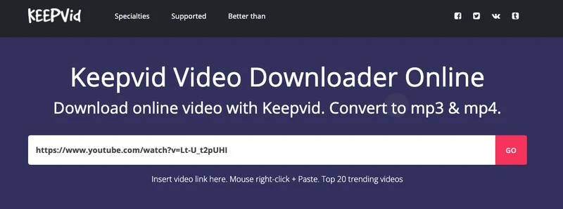 Enregistrer des vidéos YouTube en ligne avec KeepVid